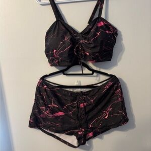 Source Unknown Black and Pink Marble swimsuit